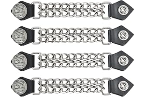 Dream Apparel 4PCS Motorcycle Vest Extenders for Men, Biker Vest Extenders with Faux Leather Ends and Double Chrome Chains