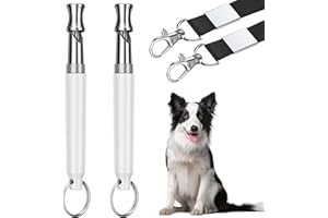 DIZU Dog Whistle, Dog Training Whistle with Lanyard, 2 Pcs Adjustable Ultrasonic Silent Dog Recall Whistles, Professional Dog Whistle to Stop Barking Neighbors Dog (White)