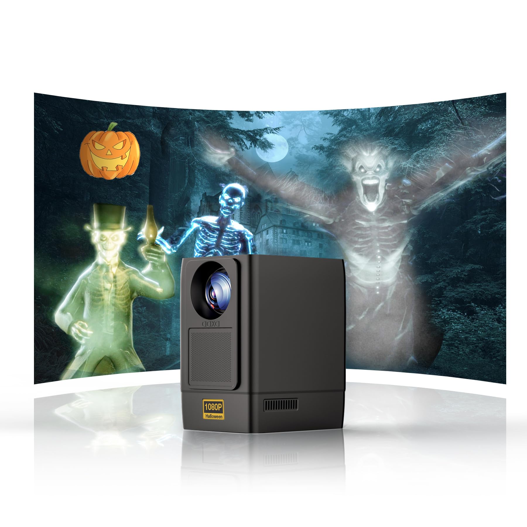 [Halloween Projector] AAXA L500 Projector HP Edition for Haunted Windows, 5 Pre-Loaded Hologram Movies, 1080p, Wireless Mirroring iPhone Android Streaming App Store, 10W Speakers Bluetooth & WIFI HDR