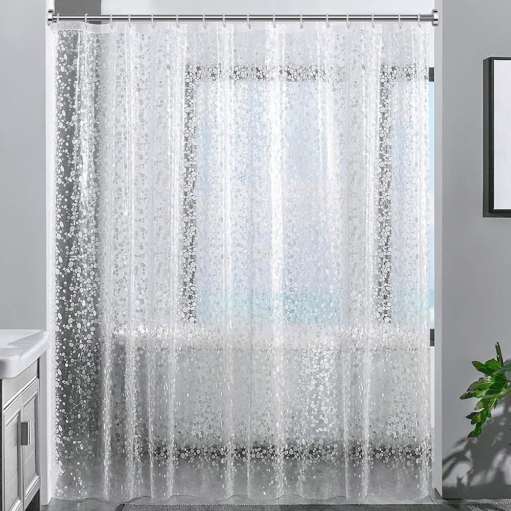ecooe Shower Curtains 3D Stone Pattern Shower Curtain Transparent 100% EVA Material Waterproof Anti Mould 240 x 200 cm with 16 Rings Bathroom Curtain for Bathroom Thickness 0.20 mm