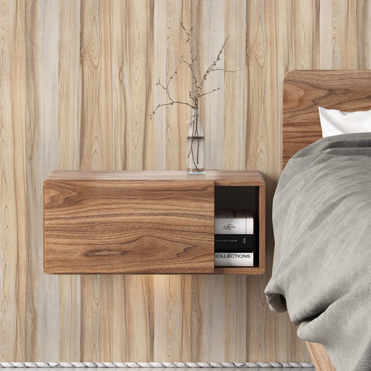 JOLIHOME Light Yellow-Brown Wood Grain Effect Wallpaper Board Peel and Stick Contact Paper Sticky Back Plastic Wall Sticker Rolls for Door Kitchen Decor Waterproof 44.5x500cm