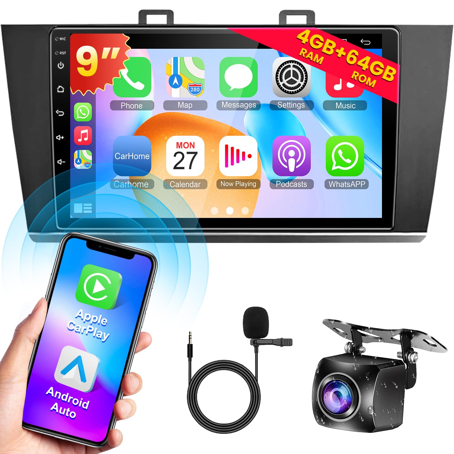 Photo 1 of [4G+64G] Android 13 Car Radio for Subaru Legacy Outback 2015-2022, Wireless Carplay Android Auto, 9 inch IPS Touch Screen Stereo with GPS, Bluetooth, WiFi, FM Radio+ AHD Backup Camera+MIC,SD