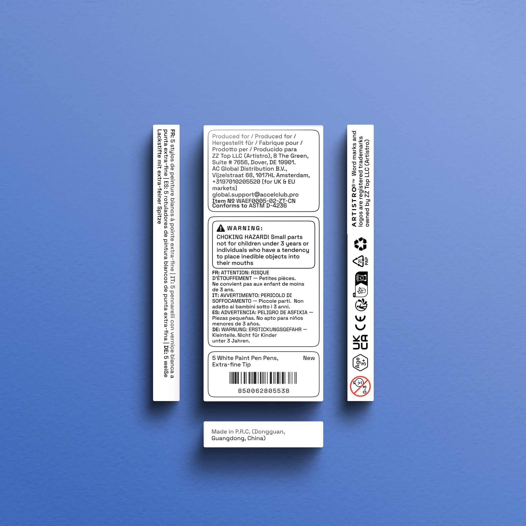 ARTISTRO 5 White Paint Pen for Glass Marking, Rock Painting, Ceramic, Wood, Tire, Fabric, Metal, Canvas - Set of 5 Acrylic Paint Markers Water-based - Extra-fine Tip