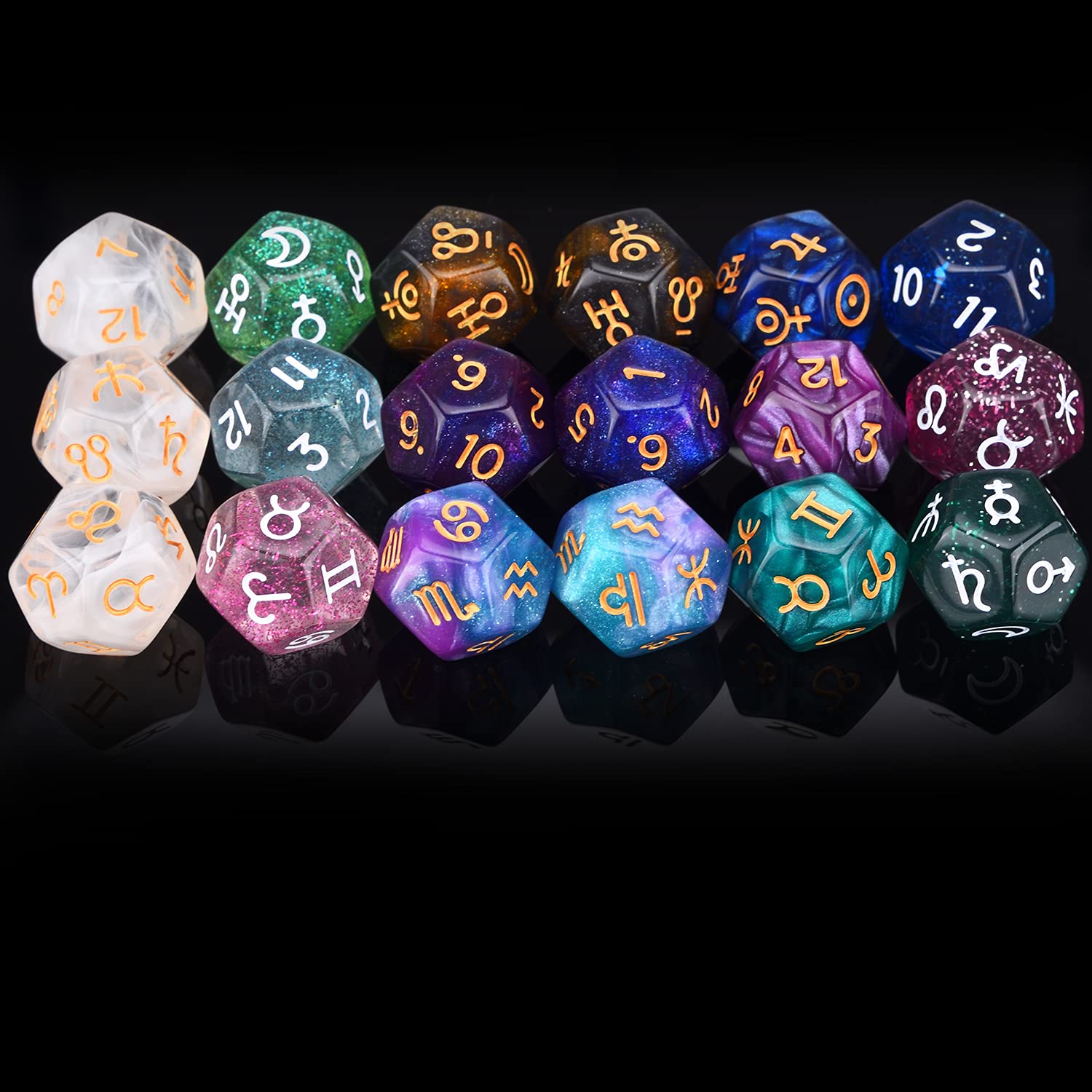 6 Sets Astrology Dice, Signs Planets Numbers 12-Sided Dice Divination Tool