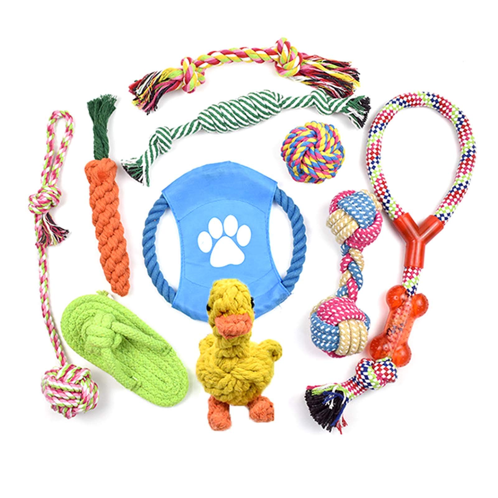 Fingertoys 10 Pack Dog Chew Rope Toys Set, Natural Braided Cotton Rope Toys Non-toxic Interactive Health Teeth Cleaning Chew Toys for Puppy Dogs and Small Pets