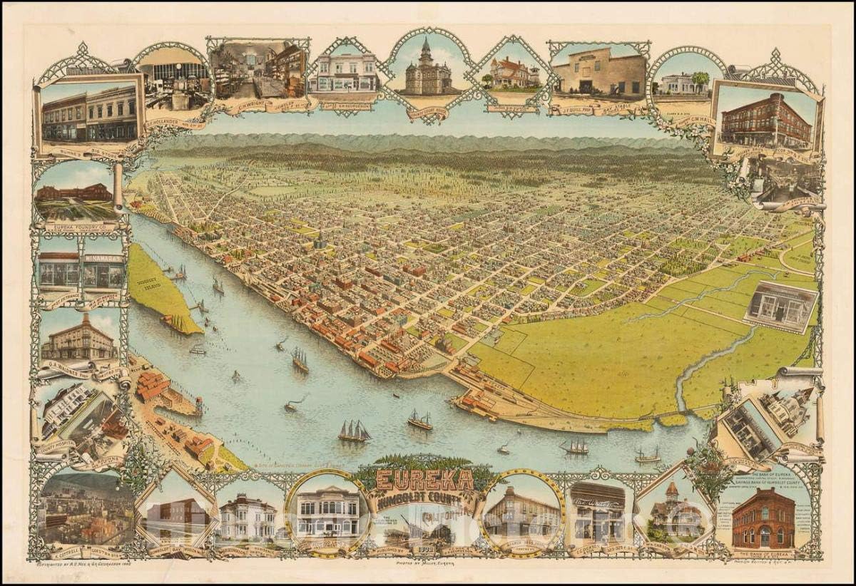 Historic Map : Eureka Humboldt County, California 192, 1902, A. C. Noe, Vintage Wall Art : 36in x 24in