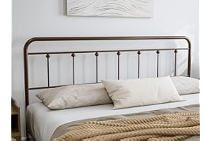 IKIFLY Metal King Size Headboard, Adjustable Height, Farmhouse Victorian Style, Easy Assembly, Steel Headboard Only for Bedroom, Brown/King