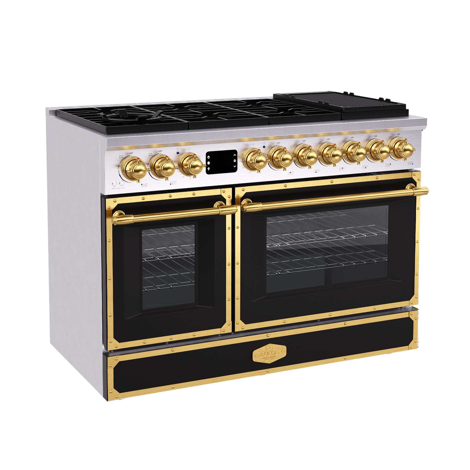 Akicon 48" Freestanding Gas Cooktop Oven Combo, Features 8 Sealed Burners, 6.7 Cu.ft Rapid Convection Oven, Convertible Fuel (NG/LP), Durable Cast Iron Grating (MBGBGGA1)
