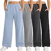 LessonZoo 4 Pack Girl's Sweatpants Straight Leg Drawstring Pants High Waisted Baggy Joggers Teen Girl Pants with Pockets