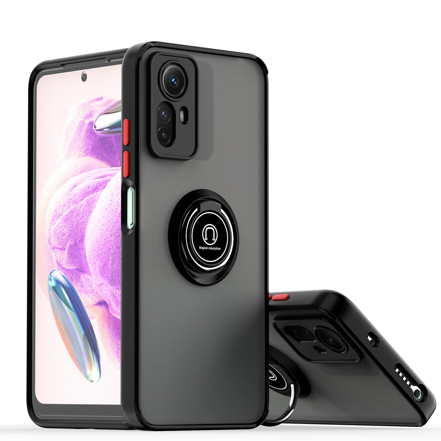 Tumundosmartphone Matte Case with Black Edge and 360 Rotating Ring for Xiaomi Redmi Note 12S