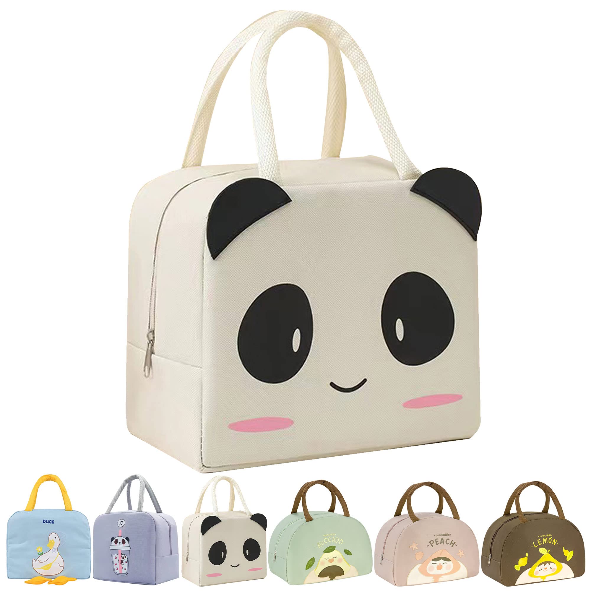 Wylhxyqq Lunch Bags for Women, Lunch Box Bag Kids,Cute Girls Ladies Lunch Bags,Reusable Lunch Bags, for Women, Men, Kids and Students Travel Work Picnic Office and School (Beige Panda)