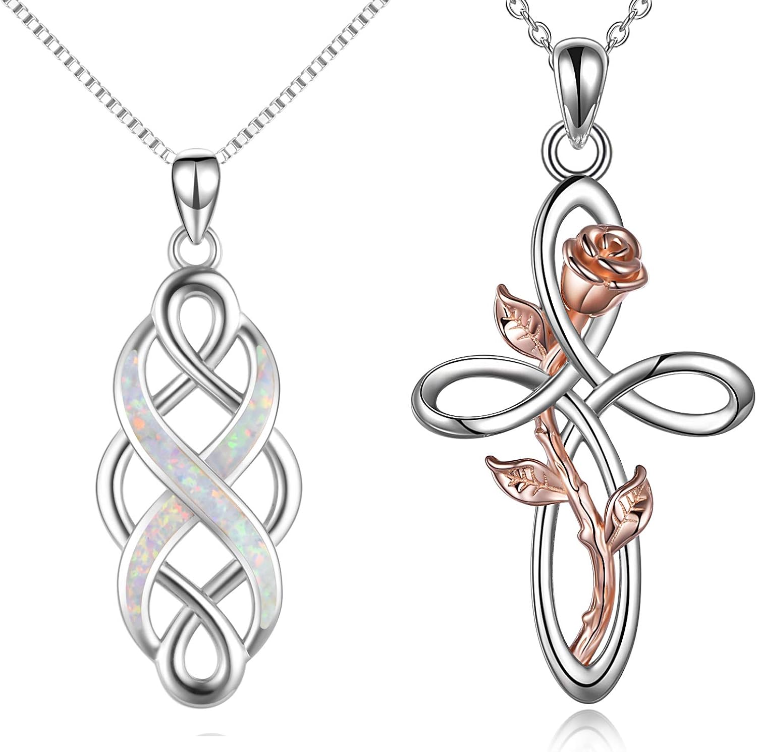 YFN Irish Celtic Knot Pendant Necklace Sterling Silver Rose