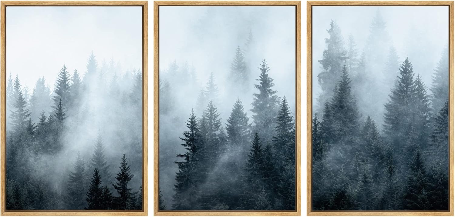 Wall Décor - SIGNWIN Framed Canvas Print Wall Art Set Winter Fog Mist Pine Tree Mountain Forest Nature Wilderness Photography Modern Art Landscape Relax/Calm for Living Room, Bedroom, Office - 16