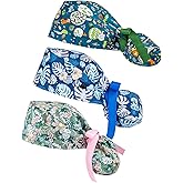 Nursing Caps for Women Surgical Cap Scrub Caps for Long Hair with Ponytail Buttons Working Cap Nurse Tie Halloween Chemo Hats Cancer Headwear Head Scarfs