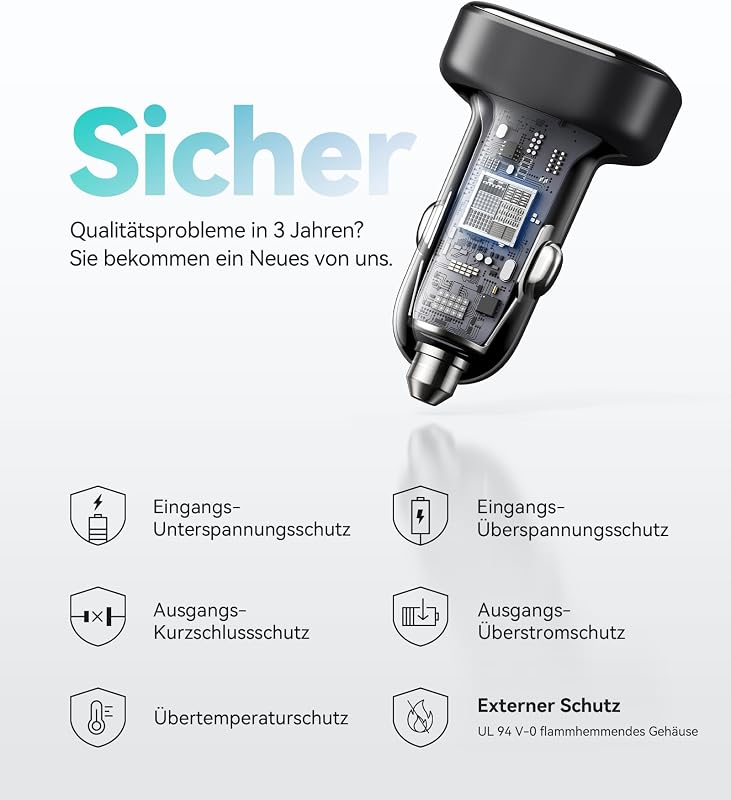 Zigarettenanzünder USB C, 90W [Dual 45W] Kfz Auto Ladegerät Adapter