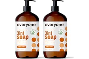 EVERYONE FOR EVERY BODY Everyone 3-in-1 Soap, Body Wash, Bubble Bath, Shampoo, 32 Ounce (Pack of 2), Cedar and Citrus, Coconut Cleanser with Organic Plant Extracts and Pure Essential Oils (Packaging May Vary)