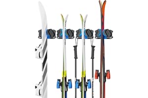 Skifavs Ski and Snowboard Wall Mount Storage Rack - Heavy Duty Nonslip Organizer for Garage - Fits Any Ski or Snowboard - Tool Organizer - Blue