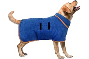 HHIMYOCT Dog Drying Coat - Microfiber Dog Towel Robe Super Absorbent Pet Bathrobe Dry Fast Dog Bag, Adjustable Collar & Belly Strap Fast Drying Coat Pet Dog Cat Bath Robe Towel