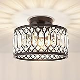 ANWIO Crystal Black Ceiling Light Fixture, Modern Semi Flush Mount Ceiling Light, Crystal Chandelier for Kitchen Bedroom Bath