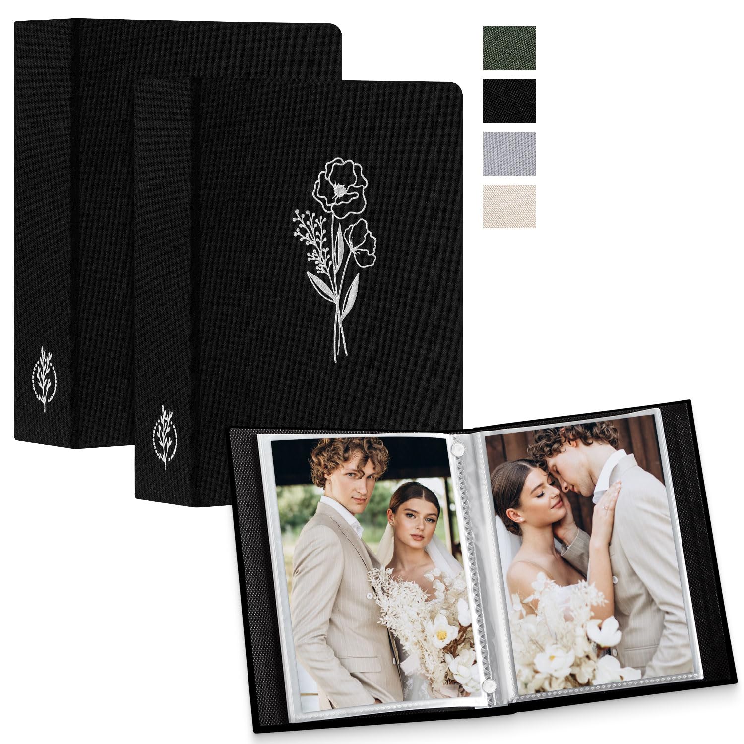 Lanpn Photo Album 3.5x5 50 Pictures 2 Packs, Small Mini Capacity Linen Photo Book Sets, Each Album Holds 50 Top Loading Vertical Only Picture for Kids Boys Girls (Black)