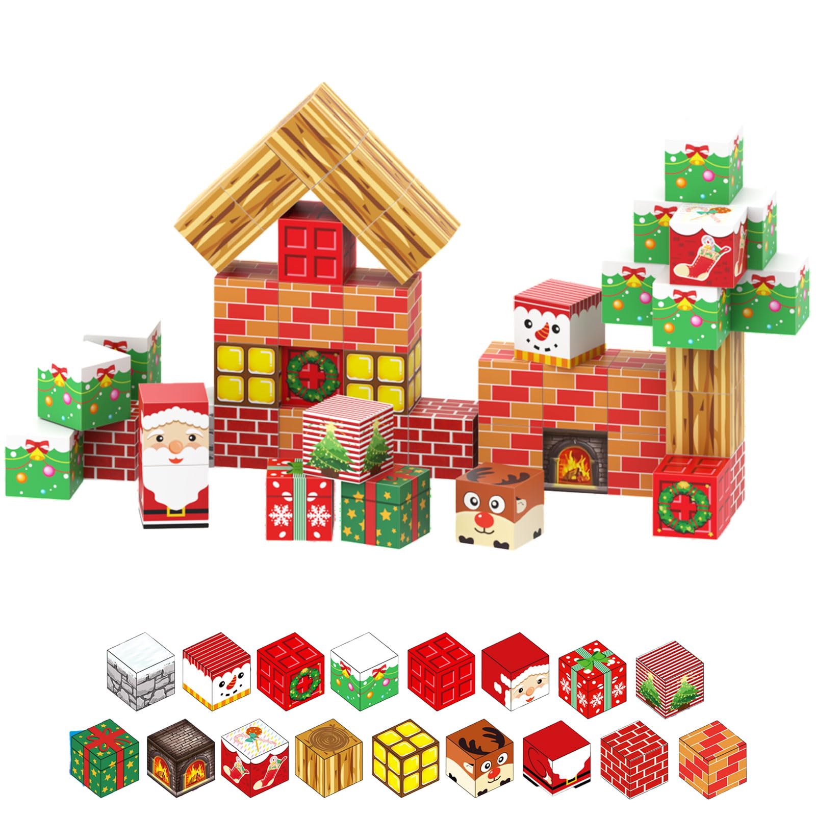 Photo 1 of A V Christmas Magnetic Blocks 48 Pcs, Magnetic Tiles Building Set,Build Santa, Reindeer, Snowman & Village,STEM Educational for Kids