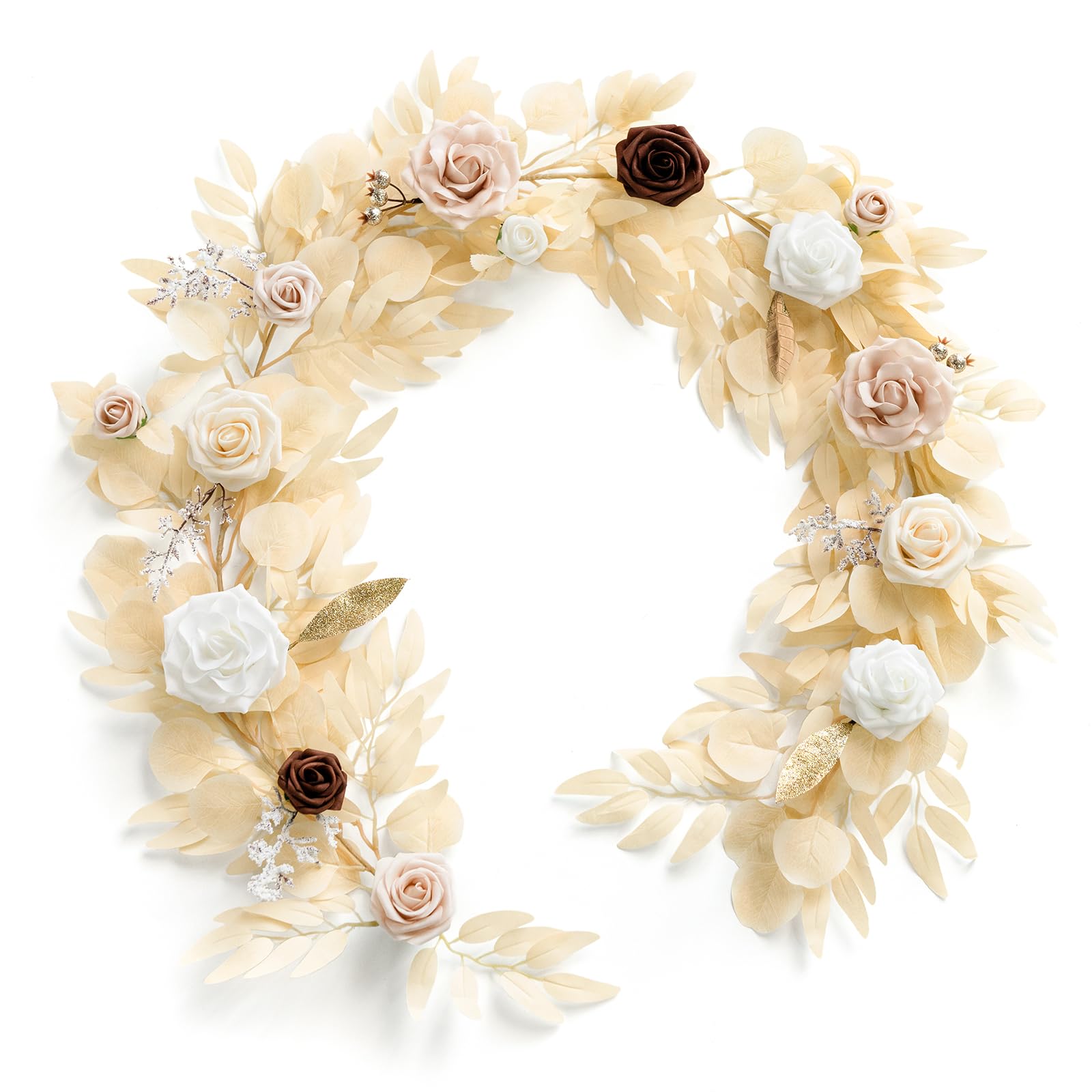 Photo 1 of Ling's moment 5FT Artificial Flower Garland Fake Rose Eucalyptus Garland Arch Flowers Vine for Wedding Party Backdrop Home Table Centerpieces Decorations