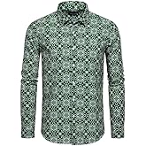 EOUOSS Mens Printed Dress Shirts 4-Way Stretch Long Sleeve Wrinkle Free Floral Casual Button Down Shirt