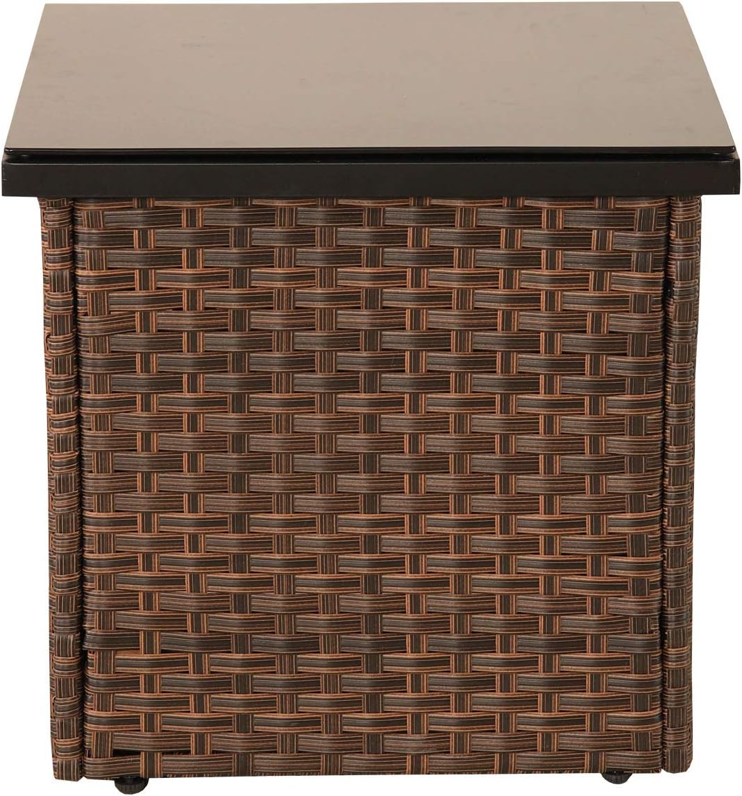 Outdoor Pe Wicker Side Table Patio Metal Square Tea Table With Black Glass Top Brown01 Kitchen Dining Cjp Org In