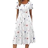 ZEAGOO Womens Casual Dresses for Summer Short Sleeve Flare Midi Dress Loose Flowy Beach Sundress
