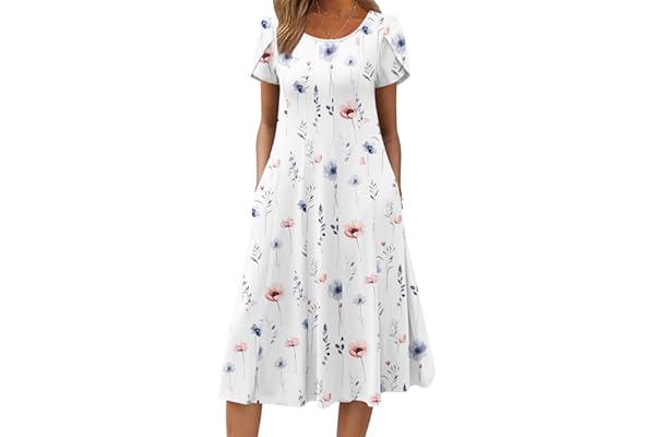 ZEAGOO Womens Casual Dresses for Summer Short Sleeve Flare Midi Dress Loose Flowy Beach Sundress