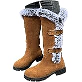 Winter Boots for Women Warm Faux Fur Lined Snow Boots with Velvet Anti-Slip Comfortable Fashion Suede Winter Warm Padded Cotton Knee High Boots Platform Heel Fashion Buckle Fluffy Outdoor Shoes