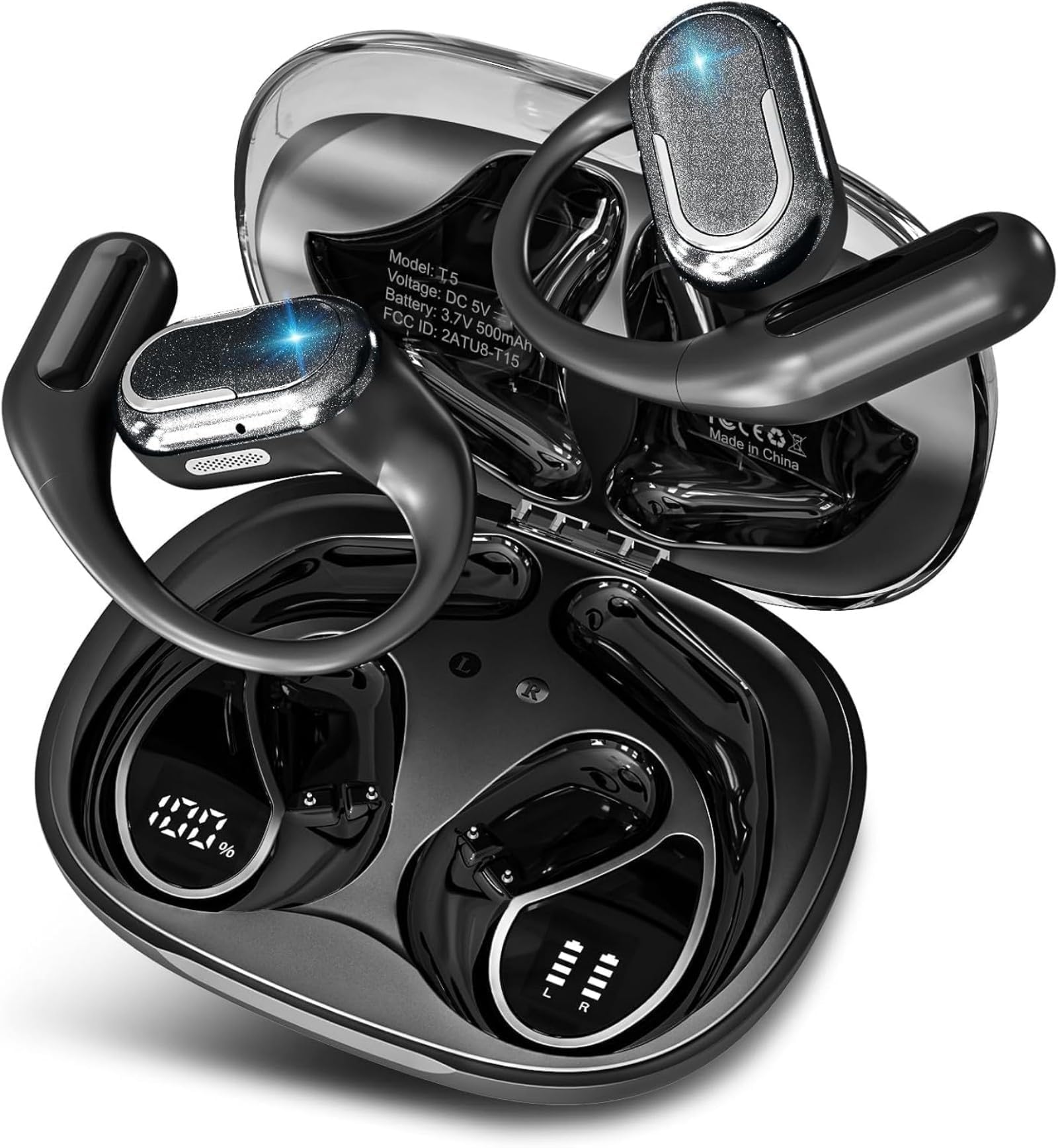 Photo 1 of TRAUSI Bluetooth 5.4 Headphones with LED Display, Open Ear Earbuds, ENC Noise Cancelling, IPX5 Waterproof, 46Hrs Playtime, Ergonomic Earhook Design for Running, Workout, Sports