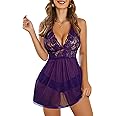 Avidlove Women Lingerie Lace Babydoll Strap Chemise Halter Teddy V Neck Mesh Nightgown