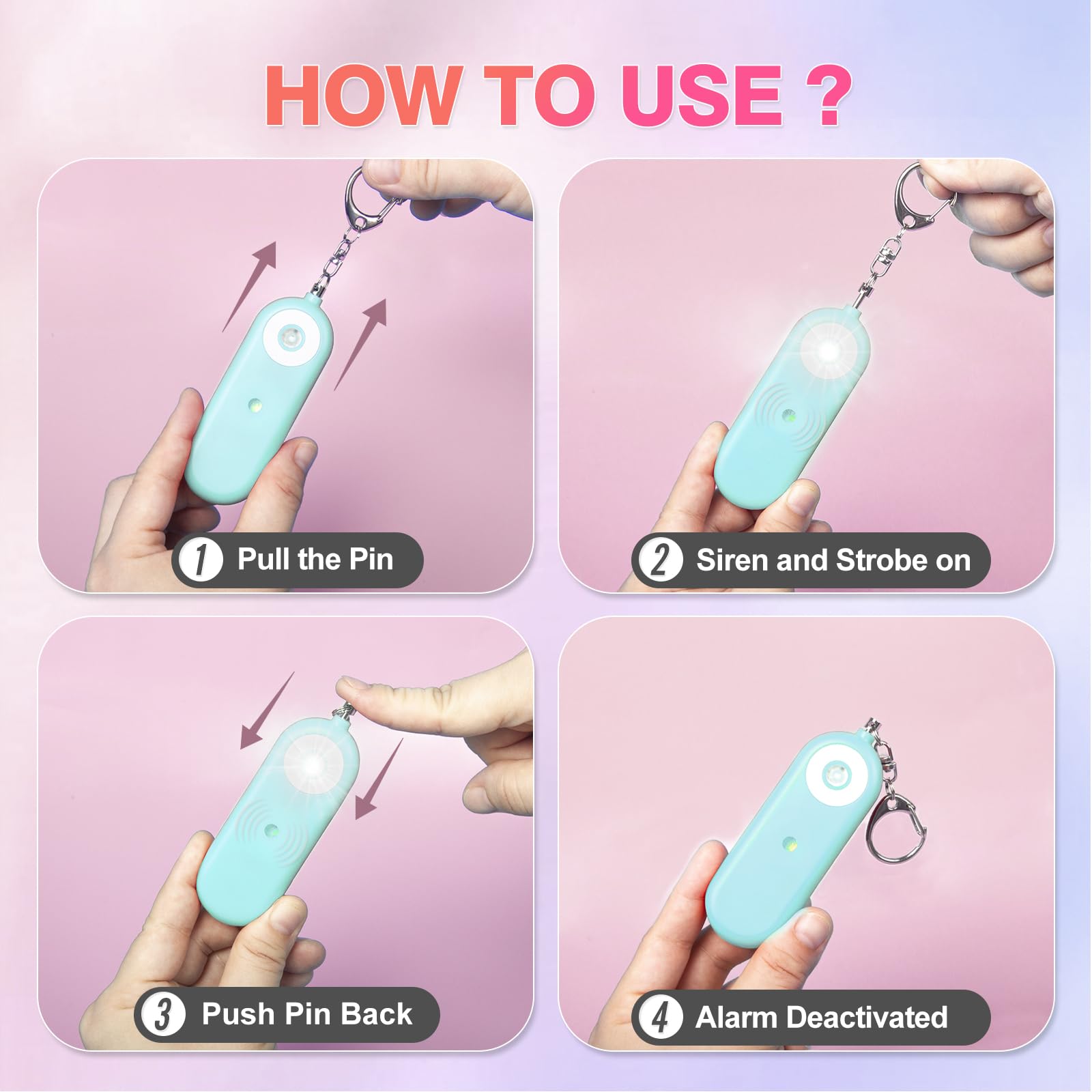 MtMinn Personal Safety Alarm for Women - 130dB Self Defense Keychains Siren Whistle, Replaceable Battery with SOS LED Strobe Light - Emergency Security Safe Protection Devices for Kids Elderly