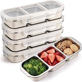 FoldTier 4 Pack 304 Stainless Steel Snack Container with Lids, Beige | 3-Compartment, Reusable Snack Boxes with Leakproof Lids, Adult Stackable Lunch Box for Work, Picnics, Camping and Outdoors