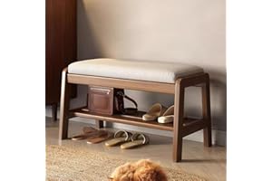 Wood Shoe Storage Bench with Padded Seat Farmhouse Indoor Wooden Living Room Dining Bench for Entryways Hallways and Closets(