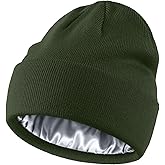 Simapu Satin Lined Wool Beanie Hat for Women Men Fall Winter Fashion, Warm Knit Cuffed Fisherman Skull Cap/Slouchy Beanie