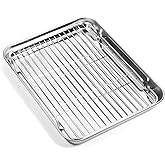 Baking Sheet with Cooling Rack (1 Cookie Sheet + 1 Baking Rack), Stainless Steel Small Baking Sheet Pan with Wire Rack, Toaster Oven Pans Size 10.4 x 8 x 1 Inch, Non-toxic & Heavy Duty & Non-stick