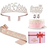 35th Birthday Decorations for Women Including Sash, Tiara/Crown, Numeral Candles and Cake Topper, Rose Gold 35th Birthday Gifts for Women, Rose Gold Party Decor Supplies
