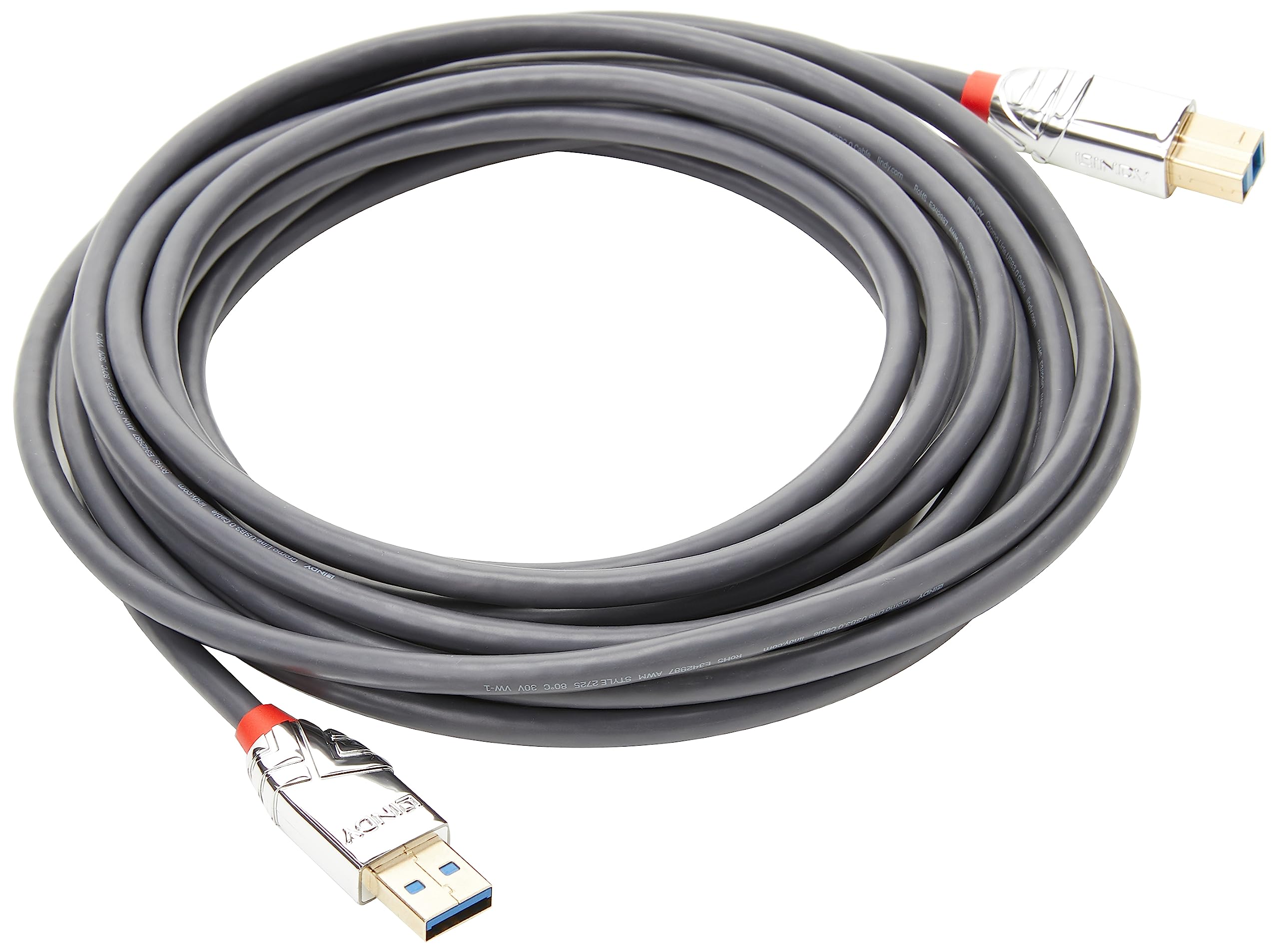 Lindy 5m USB B 3.0 Cable, USB-A Male to USB-B 3.0 Male Type B, Monitor, for External Hard Drive, Scanner, Printer, Cromo Line