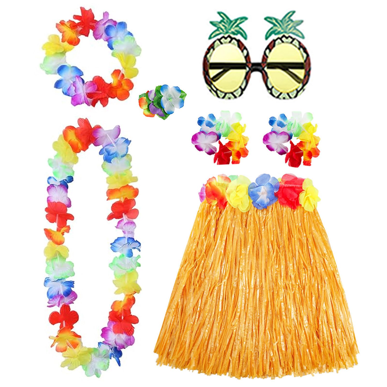 Photo 1 of PHOGARY Hula Skirt Grass Skirts for Adult, Hawaiian Costume for Women, Luau Party Hawaiian Outfit, Lei Flower Necklace Luau Accessories for Women Pineapple Costume, 60 CM Gold