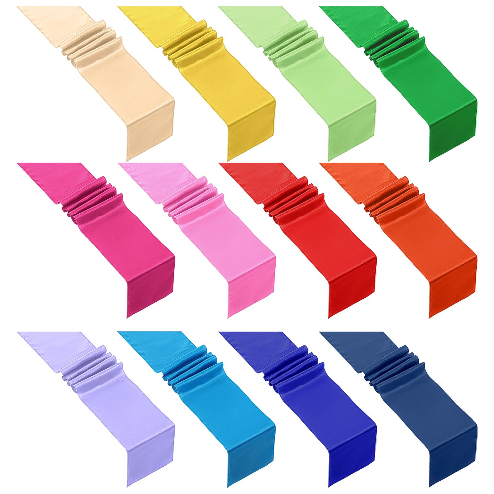 Photo 1 of 12 Pcs Multicolor Satin Table Runners, Disposable Silk Table Runners for Wedding, Banquet, Birthday, Christmas, Thanksgiving Party Decoration, 12 x 108 Inch