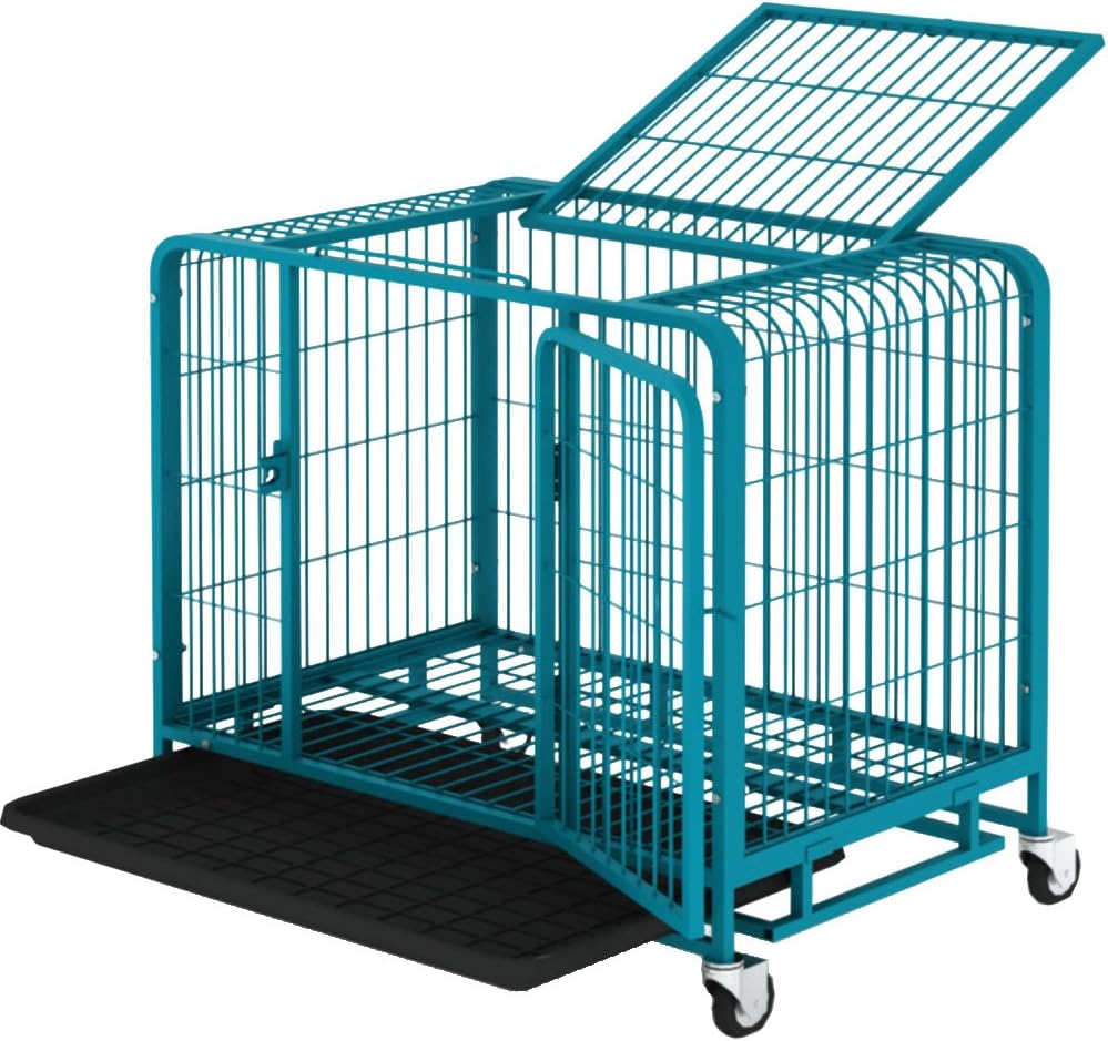 YiHai Metal Heavy Duty Dog Pet Cage Crate Kennel On Wheels (31''21''30'', Blue)