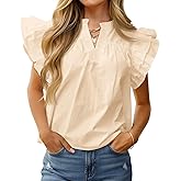 Cicy Bell Womens Ruffle Cap Sleeve Blouses V Neck Dressy Casual Tops Summer Sleeveless Cotton Shirts