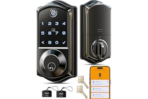 Veise VE017 Fingerprint Smart Door Lock, App Control, 7-in-1 Keyless Entry, Auto Lock, Emergency Power Port, Electronic Touchscreen Keypad, Biometric Smart Locks for Front Door, Matte Black