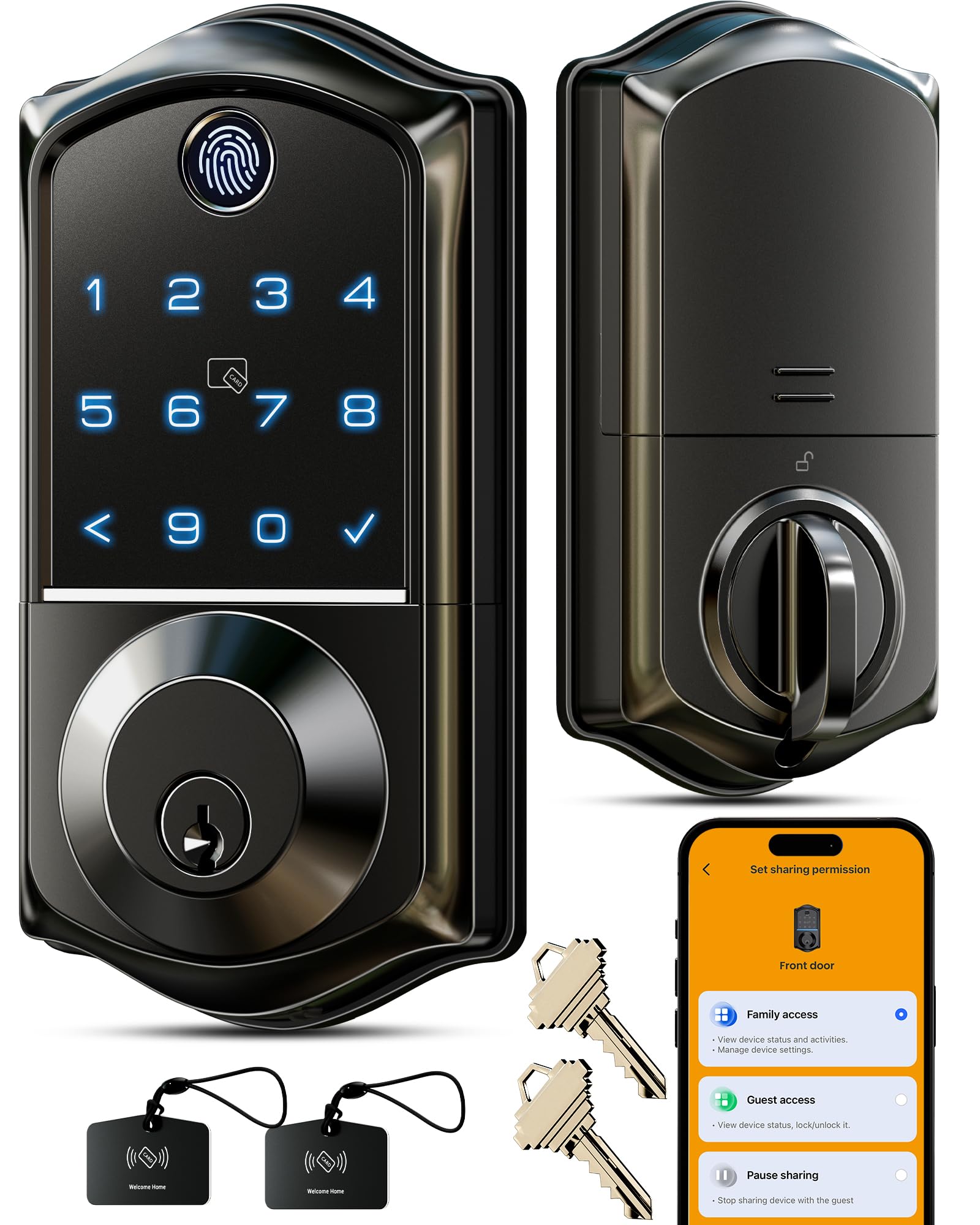 Photo 1 of *MINOR DAMAGE - USED*
Veise VE017 Fingerprint Smart Door Lock, App Control, 8-in-1 Keyless Entry, Auto Lock, Emergency Power Port, Electronic Touchscreen Keypad, Biometric Smart Locks for Front Door, Matte Black