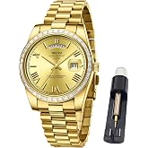 NIBOSI Men's Analog Quartz Watch, Rose Gold Stainless Steel, Day Date | 100 FT Waterproof, Luxury Brown Dial Diamond Bezel, Business Classic Dress Wrist Watches for Men