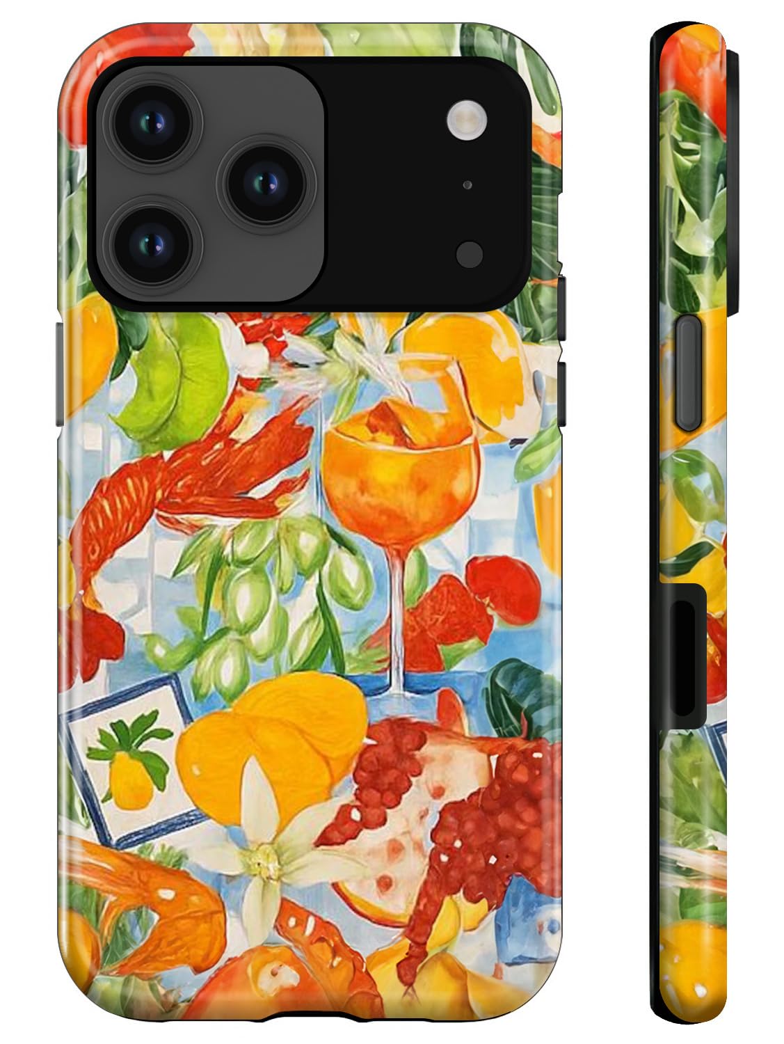 Compatible with iPhone 17 Pro Case 2-in-1 Hybrid Rugged Shockproof Full Body Cover - Fruit Wine and Fruits Summer Collage