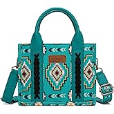 Wrangler Mini Aztec Tote Bag for Women Boho Small Top Handle Purse with Adjustable Strap