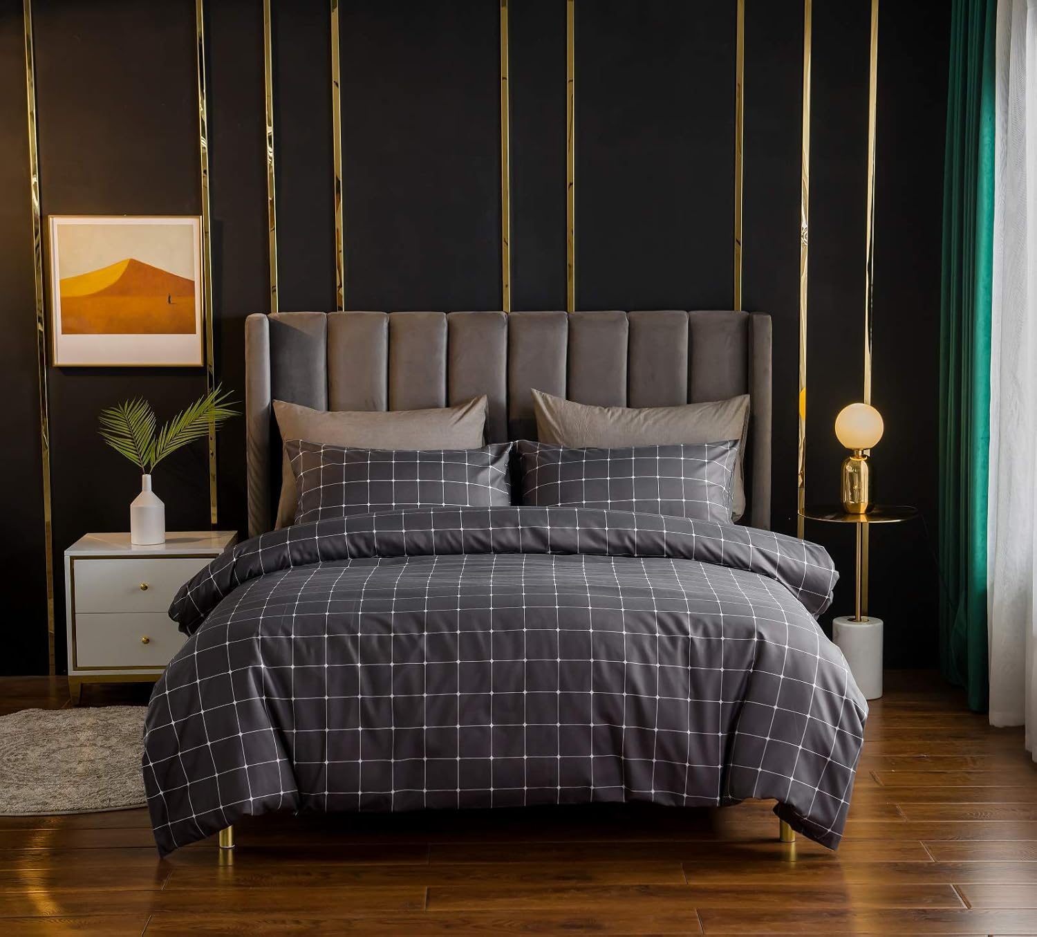 LAZZARO Checkered Easy Care, NonIron Duvet Set, King size Amazon.co